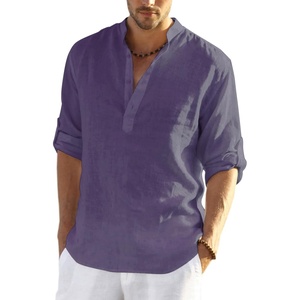 COOFANDY Men’s Cotton Linen Henley T-Shirts Long Sleeve Casual Beach Shirts | Mens Linen Shirt,Regular Relaxed Fit,Lightweight,Breathable,and Moisture-wicking for Beach,Vacation or Everyday Summer Wear(Purple)
