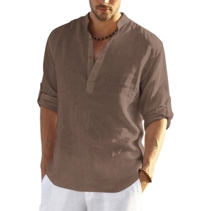 COOFANDY Men’s Cotton Linen Henley T-Shirts Long Sleeve Casual Beach Shirts | Mens Linen Shirt,Regular Relaxed Fit,Lightweight,Breathable,and Moisture-wicking for Beach,Vacation or Everyday Summer Wear(Brown)