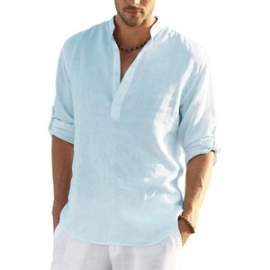 COOFANDY Men’s Cotton Linen Henley T-Shirts Long Sleeve Casual Beach Shirts | Mens Linen Shirt,Regular Relaxed Fit,Lightweight,Breathable,and Moisture-wicking for Beach,Vacation or Everyday Summer Wear(Blue)