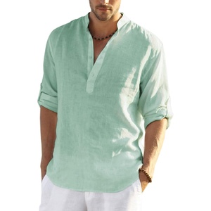 COOFANDY Men’s Cotton Linen Henley T-Shirts Long Sleeve Casual Beach Shirts | Mens Linen Shirt,Regular Relaxed Fit,Lightweight,Breathable,and Moisture-wicking for Beach,Vacation or Everyday Summer Wear(Green)