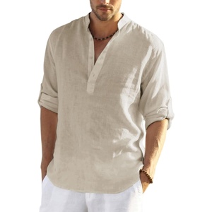 COOFANDY Men’s Cotton Linen Henley T-Shirts Long Sleeve Casual Beach Shirts | Mens Linen Shirt,Regular Relaxed Fit,Lightweight,Breathable,and Moisture-wicking for Beach,Vacation or Everyday Summer Wear(Light Khaki)
