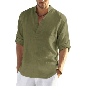COOFANDY Men’s Cotton Linen Henley T-Shirts Long Sleeve Casual Beach Shirts | Mens Linen Shirt,Regular Relaxed Fit,Lightweight,Breathable,and Moisture-wicking for Beach,Vacation or Everyday Summer Wear(Army Green)