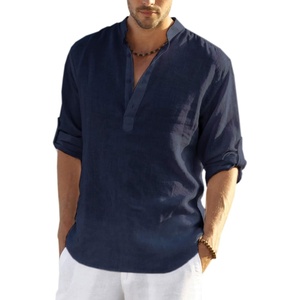 COOFANDY Men’s Cotton Linen Henley T-Shirts Long Sleeve Casual Beach Shirts | Mens Linen Shirt,Regular Relaxed Fit,Lightweight,Breathable,and Moisture-wicking for Beach,Vacation or Everyday Summer Wear(Navy Blue)