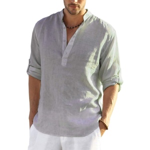 COOFANDY Men’s Cotton Linen Henley T-Shirts Long Sleeve Casual Beach Shirts | Mens Linen Shirt,Regular Relaxed Fit,Lightweight,Breathable,and Moisture-wicking for Beach,Vacation or Everyday Summer Wear(Gray)
