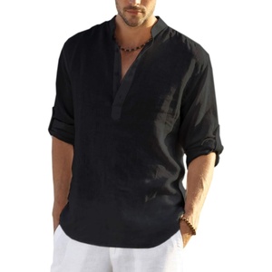 COOFANDY Men’s Cotton Linen Henley T-Shirts Long Sleeve Casual Beach Shirts | Mens Linen Shirt,Regular Relaxed Fit,Lightweight,Breathable,and Moisture-wicking for Beach,Vacation or Everyday Summer Wear(Black)
