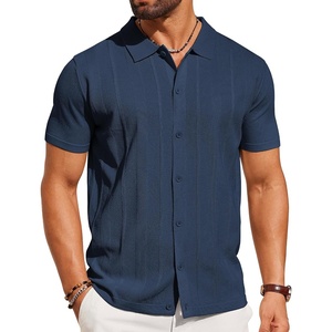 COOFANDY Men’s Knit Short Sleeve Button Down Polo Shirts | Knit Shirt,Vintage Casual Shirts,Summer Beach Vacation,Breathable Soft Knit Texture,Button Up Shirts(Navy Blue)