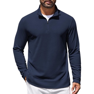 COOFANDY Mens Quarter Zip Pullover Lightweight Waffle Mock Neck Sweatshirts | 1/4 Zip Sweatshirt, Breathable Waffle Texture, Long Sleeve, Solid Color. Warm for Fall Winter Layering Daily Casual Wear(Dark Navy)