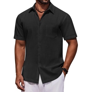 COOFANDY Mens Short Sleeve Cotton Button Down Shirts Linen Beach Shirts | 100% Cotton, Summer Shirts, Casual Shirt,Button Up Shirt,Camp Shirt(Black)