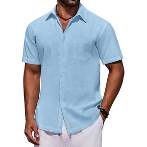 COOFANDY Mens Short Sleeve Cotton Button Down Shirts Linen Beach Shirts | 100% Cotton, Summer Shirts, Casual Shirt,Button Up Shirt,Camp Shirt(Light Blue)