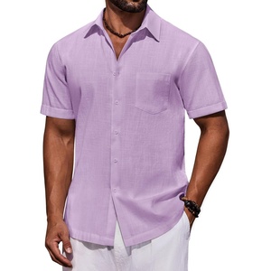 COOFANDY Mens Short Sleeve Cotton Button Down Shirts Linen Beach Shirts | 100% Cotton, Summer Shirts, Casual Shirt,Button Up Shirt,Camp Shirt(Lilac)