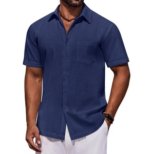 COOFANDY Mens Short Sleeve Cotton Button Down Shirts Linen Beach Shirts | 100% Cotton, Summer Shirts, Casual Shirt,Button Up Shirt,Camp Shirt(Navy)