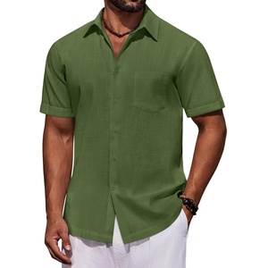 COOFANDY Mens Short Sleeve Cotton Button Down Shirts Linen Beach Shirts | 100% Cotton, Summer Shirts, Casual Shirt,Button Up Shirt,Camp Shirt(Olive Green)