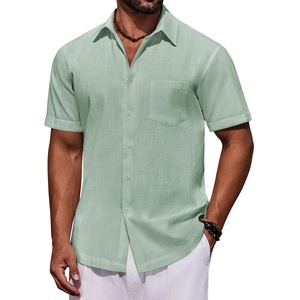 COOFANDY Mens Short Sleeve Cotton Button Down Shirts Linen Beach Shirts | 100% Cotton, Summer Shirts, Casual Shirt,Button Up Shirt,Camp Shirt(Sage Green)