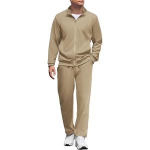 COOFANDY Men’s Tracksuit Casual Sweatsuit 2 Piece Full Zip Jogging Suit Set | Full Zip TrackSuit, Stand Collar, Elastic Waist Drawstring, 5 Pockets, Casual Athletic Jogging Outfits, Fall Sport Sweat Suit(Khaki)
