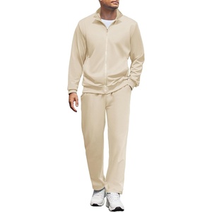 COOFANDY Men’s Tracksuit Casual Sweatsuit 2 Piece Full Zip Jogging Suit Set | Full Zip TrackSuit, Stand Collar, Elastic Waist Drawstring, 5 Pockets, Casual Athletic Jogging Outfits, Fall Sport Sweat Suit(Cream)