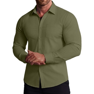 COOFANDY Stretch Mens Dress Shirts Wrinkle Free Long Sleeve Dress Shirt Muscle Fit Button Down Shirt(Army Green)