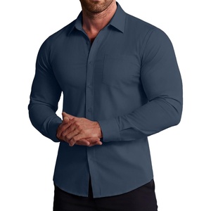 COOFANDY Stretch Mens Dress Shirts Wrinkle Free Long Sleeve Dress Shirt Muscle Fit Button Down Shirt(Dark Blue)