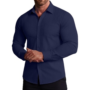 COOFANDY Stretch Mens Dress Shirts Wrinkle Free Long Sleeve Dress Shirt Muscle Fit Button Down Shirt(Deep Blue)