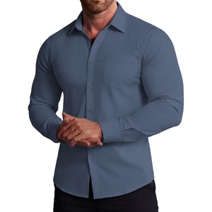 COOFANDY Stretch Mens Dress Shirts Wrinkle Free Long Sleeve Dress Shirt Muscle Fit Button Down Shirt(Denim Blue)
