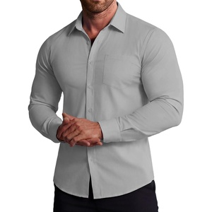 COOFANDY Stretch Mens Dress Shirts Wrinkle Free Long Sleeve Dress Shirt Muscle Fit Button Down Shirt(Light Grey)