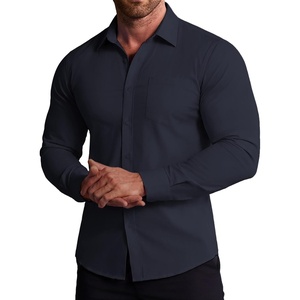 COOFANDY Stretch Mens Dress Shirts Wrinkle Free Long Sleeve Dress Shirt Muscle Fit Button Down Shirt(Navy Blue)