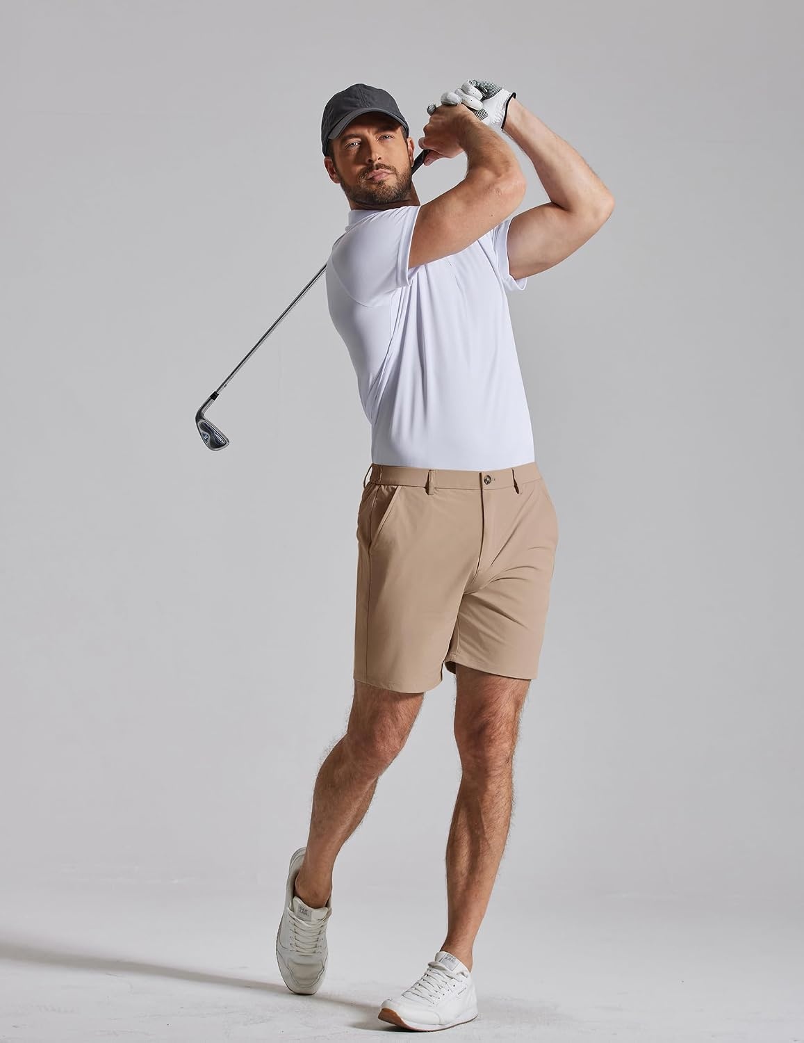 image:imageCOOFANDY Men Casual Shorts 7 Stretch Quick Dry Golf Shorts with 4 Pockets Flat Front Back Elastic Waistband Button Closure Moisture Wicking Comfy Lightweight Shorts Dress for Hiking Work RunningKhaki