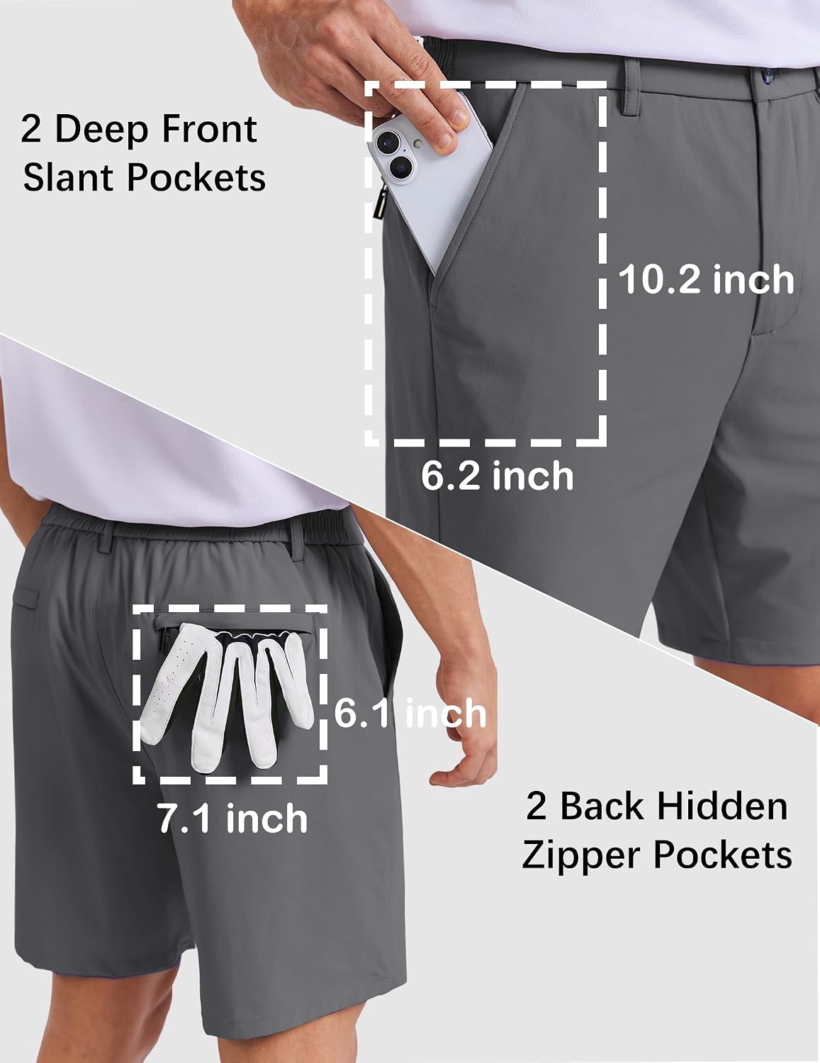 image:imageCOOFANDY Men Casual Shorts 7 Stretch Quick Dry Golf Shorts with 4 Pockets Flat Front Back Elastic Waistband Button Closure Moisture Wicking Comfy Lightweight Shorts Dress for Hiking Work RunningDark Grey