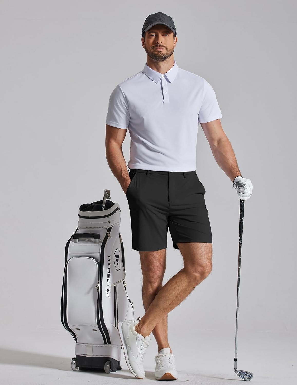 image:imageCOOFANDY Men Casual Shorts 7 Stretch Quick Dry Golf Shorts with 4 Pockets Flat Front Back Elastic Waistband Button Closure Moisture Wicking Comfy Lightweight Shorts Dress for Hiking Work RunningBlack