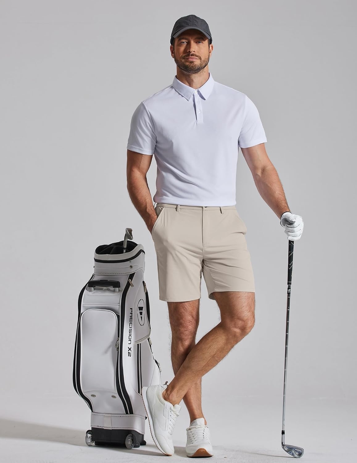 image:imageCOOFANDY Men Casual Shorts 7 Stretch Quick Dry Golf Shorts with 4 Pockets Flat Front Back Elastic Waistband Button Closure Moisture Wicking Comfy Lightweight Shorts Dress for Hiking Work RunningLight Khaki