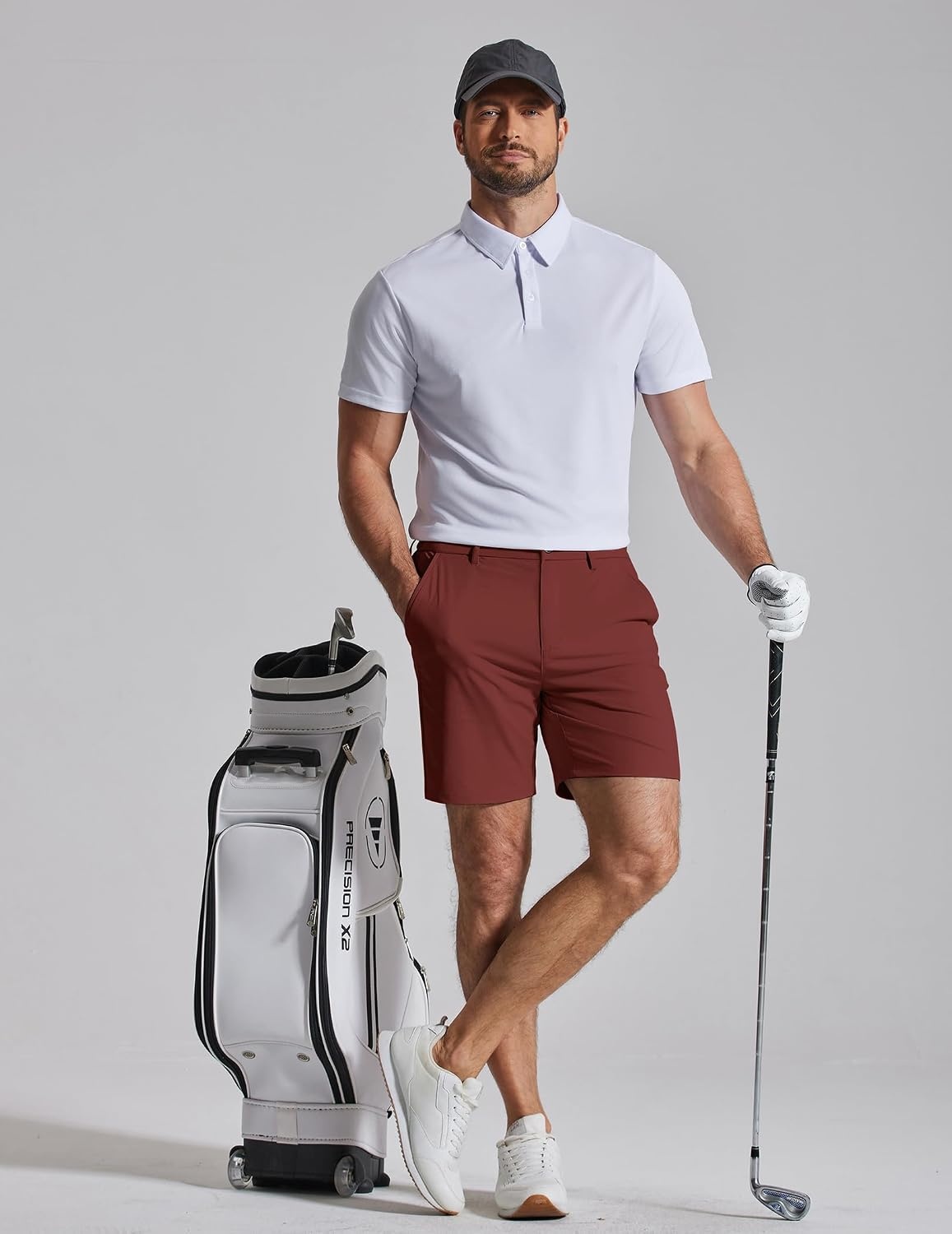 image:imageCOOFANDY Men Casual Shorts 7 Stretch Quick Dry Golf Shorts with 4 Pockets Flat Front Back Elastic Waistband Button Closure Moisture Wicking Comfy Lightweight Shorts Dress for Hiking Work RunningBrick Red