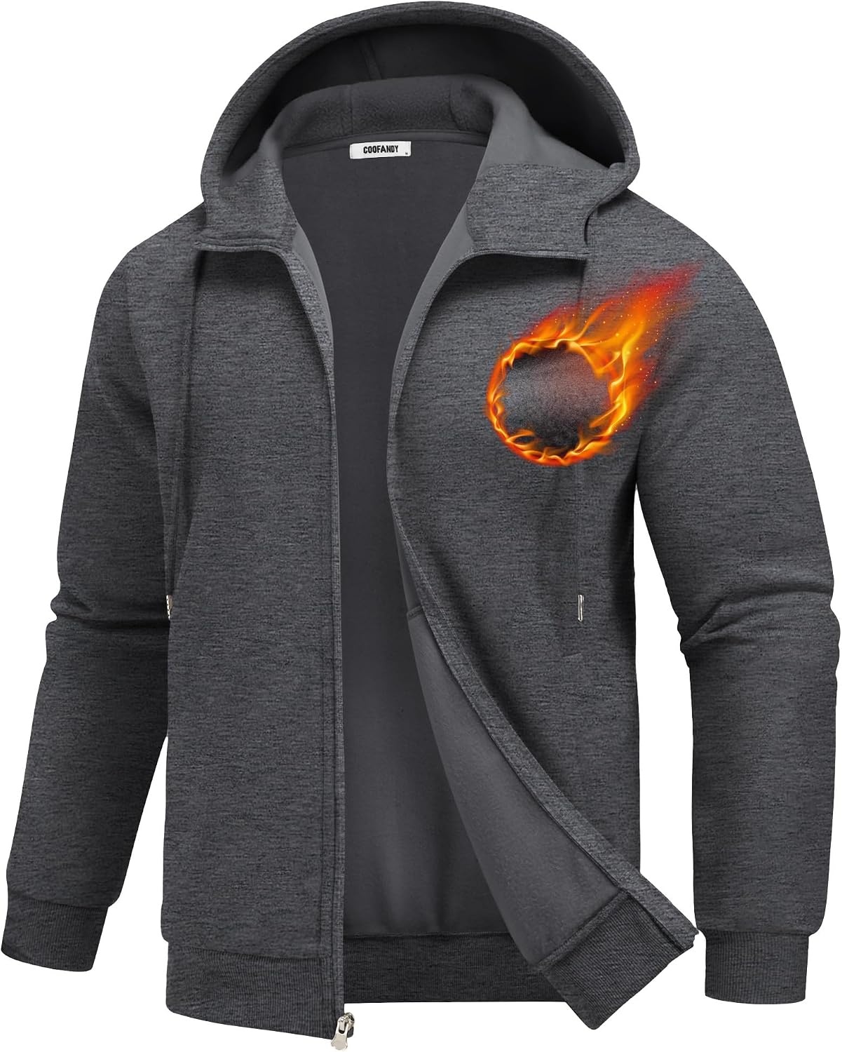 image:imageCOOFANDY Men Full Zip Hoodie Fleece Zipper Sweatshirt Casual Hooded Jacket Llightweight fleeceLined and Zipper Versatile Drawstring Hood 2026 Fall Fashion Streetwear Casual Gym Outdoor JacketDark Grey