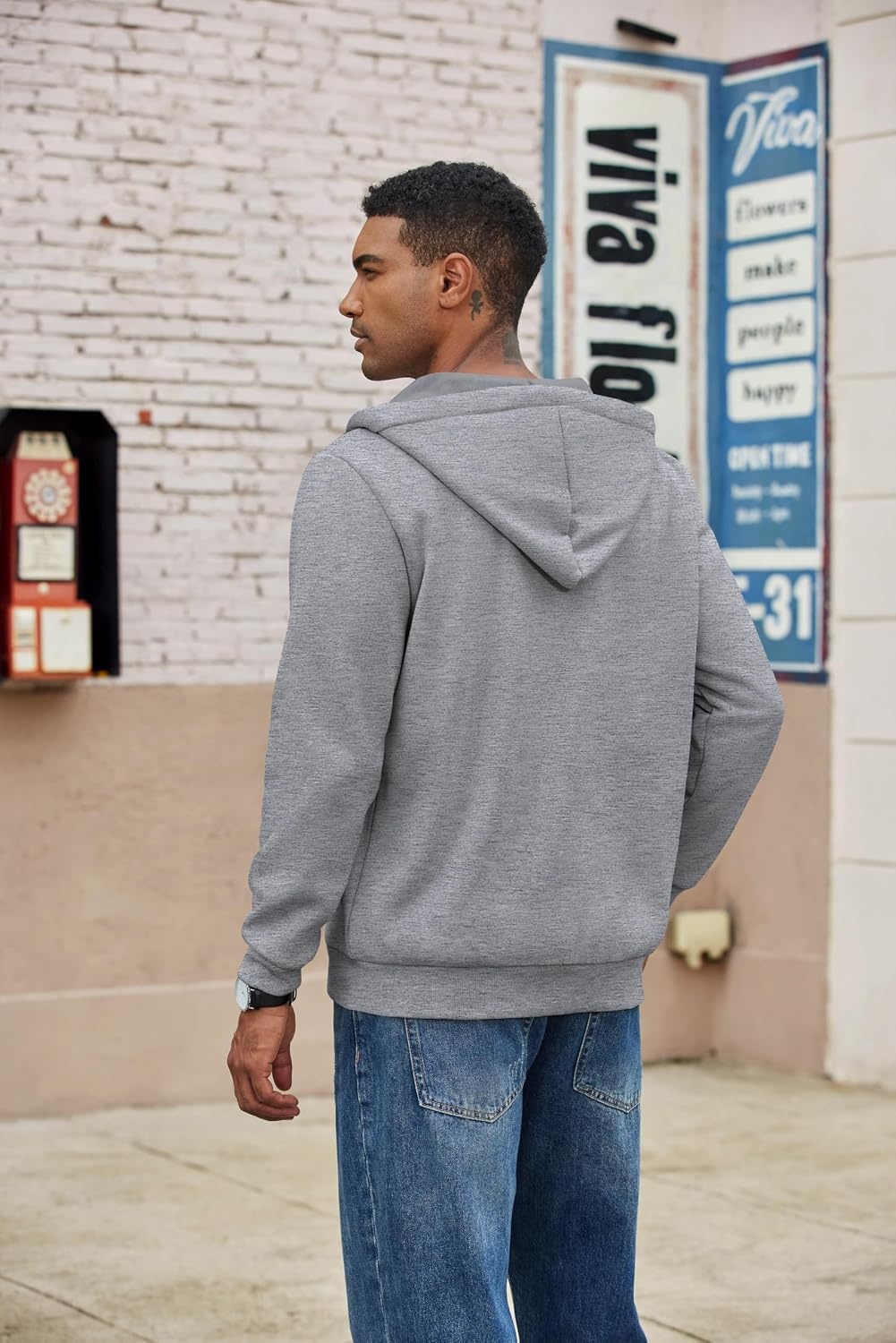 image:imageCOOFANDY Men Full Zip Hoodie Fleece Zipper Sweatshirt Casual Hooded Jacket Llightweight fleeceLined and Zipper Versatile Drawstring Hood 2026 Fall Fashion Streetwear Casual Gym Outdoor JacketLight Grey