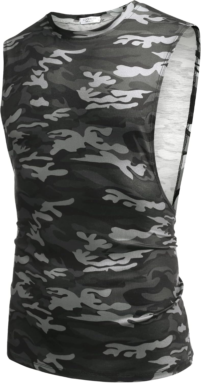 image:imageCOOFANDY Men Workout Tank Top 2 Pack Gym Bodybuilding Sleeveless T Shirts Cut Off Muscle Shirts MoistureWicking Tees Drop Arm Open Side Round Neck Design Fitness Running Jogging Tank Top ShirtsCamo Black