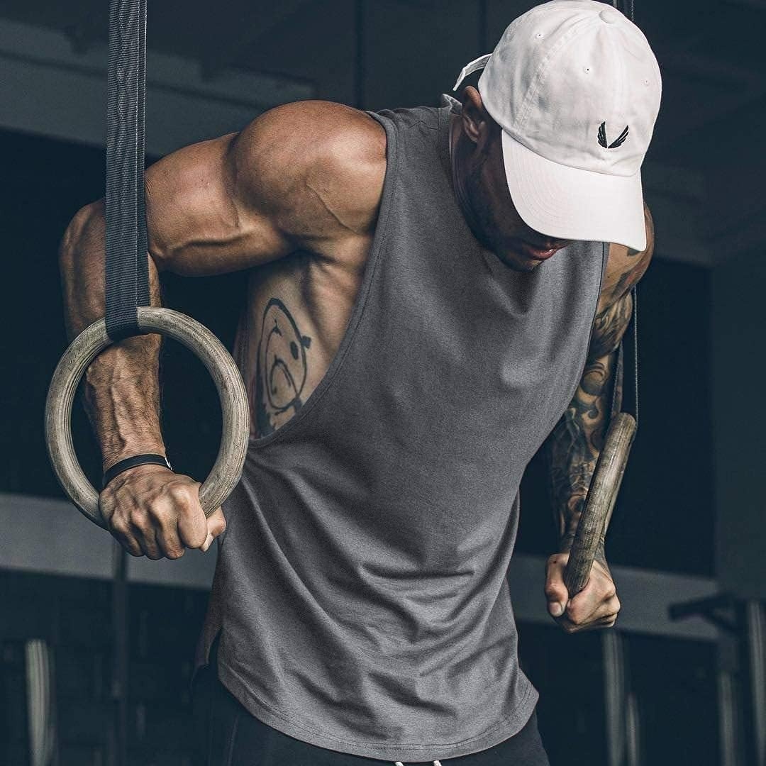image:imageCOOFANDY Men Workout Tank Top 2 Pack Gym Bodybuilding Sleeveless T Shirts Cut Off Muscle Shirts MoistureWicking Tees Drop Arm Open Side Round Neck Design Fitness Running Jogging Tank Top ShirtsBlackGrey2pcs