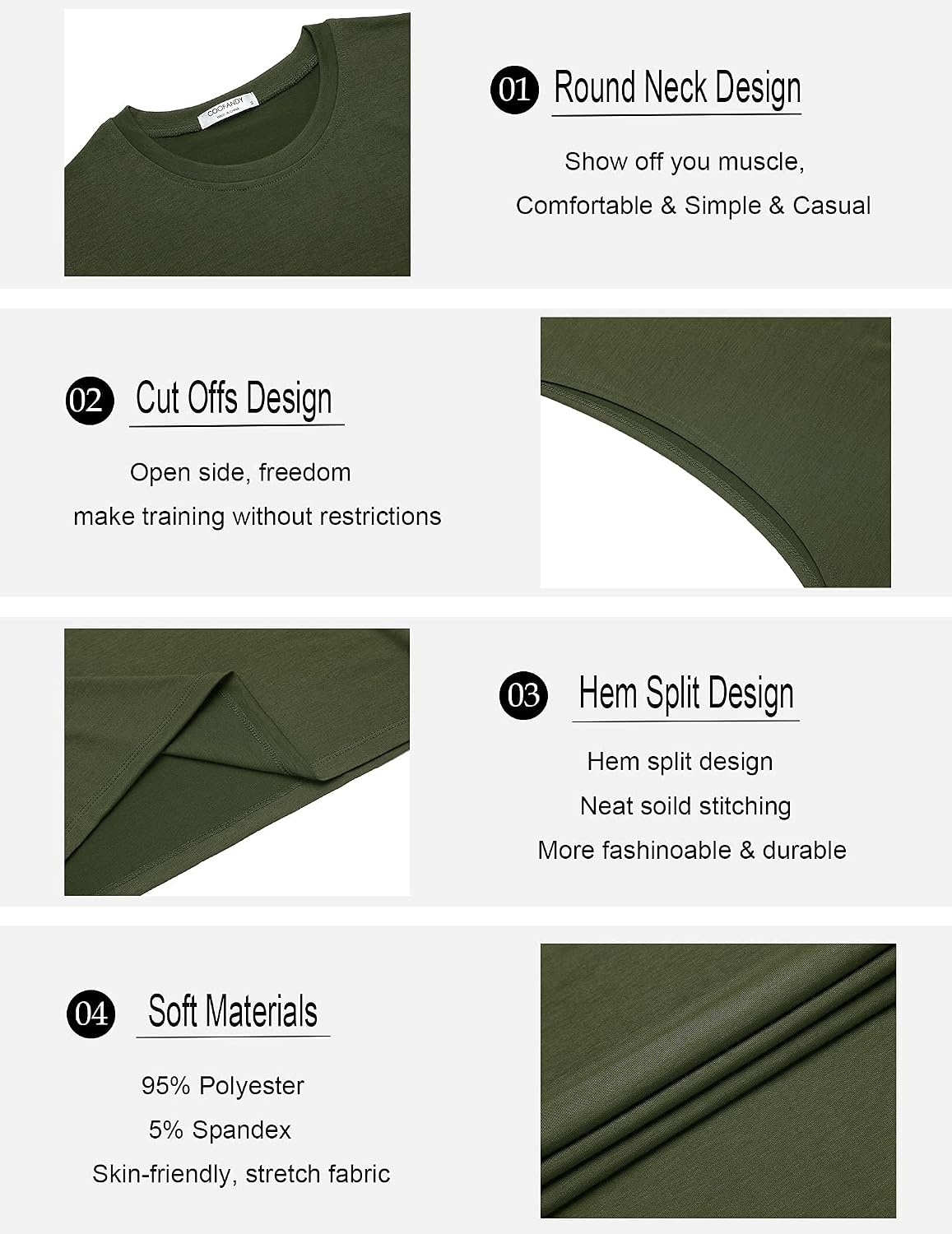 image:imageCOOFANDY Men Workout Tank Top 2 Pack Gym Bodybuilding Sleeveless T Shirts Cut Off Muscle Shirts MoistureWicking Tees Drop Arm Open Side Round Neck Design Fitness Running Jogging Tank Top ShirtsBlackArmy Green2pcs