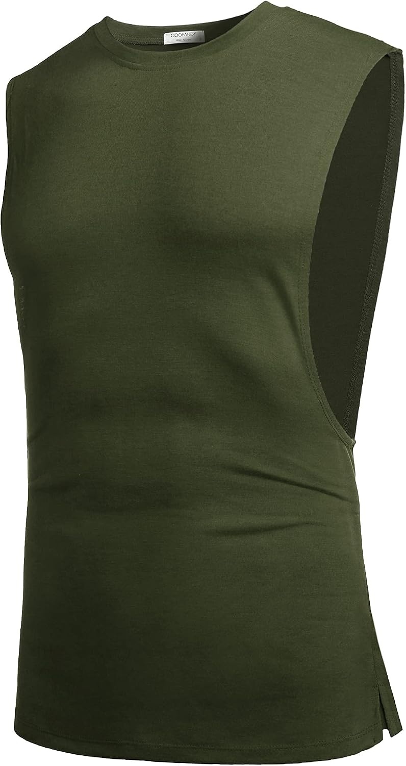 image:imageCOOFANDY Men Workout Tank Top 2 Pack Gym Bodybuilding Sleeveless T Shirts Cut Off Muscle Shirts MoistureWicking Tees Drop Arm Open Side Round Neck Design Fitness Running Jogging Tank Top ShirtsArmy Green1pcs