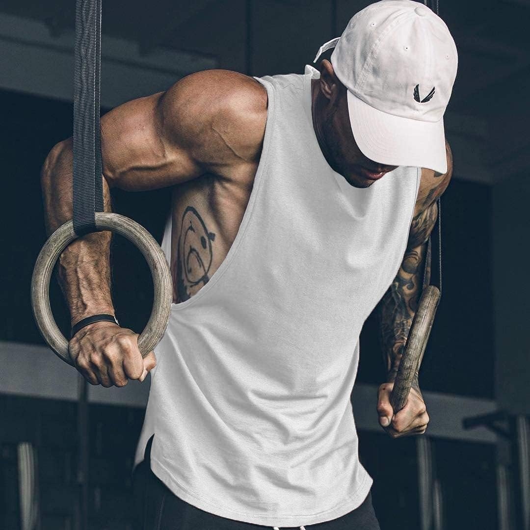 image:imageCOOFANDY Men Workout Tank Top 2 Pack Gym Bodybuilding Sleeveless T Shirts Cut Off Muscle Shirts MoistureWicking Tees Drop Arm Open Side Round Neck Design Fitness Running Jogging Tank Top ShirtsWhite1pcs