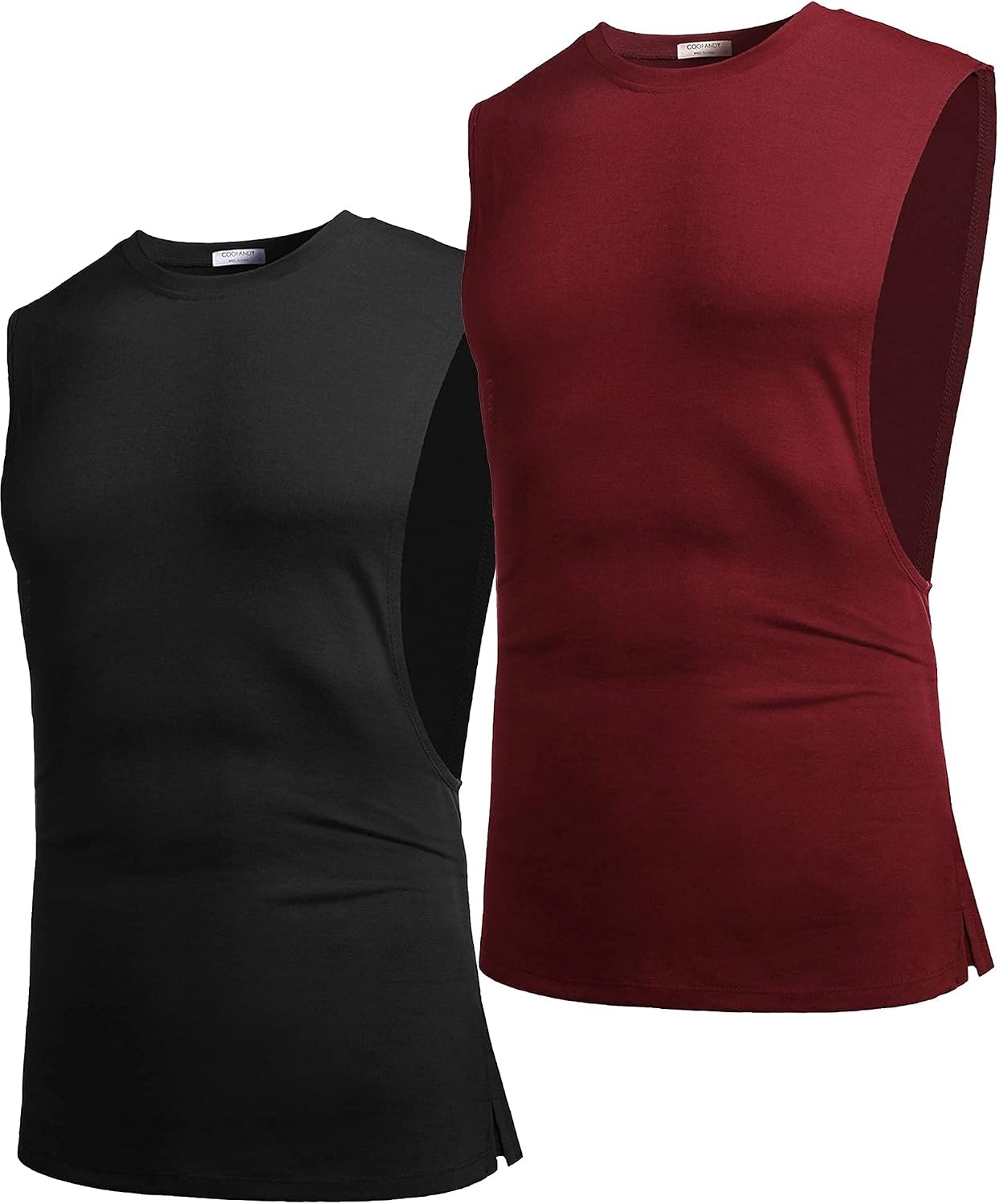 image:imageCOOFANDY Men Workout Tank Top 2 Pack Gym Bodybuilding Sleeveless T Shirts Cut Off Muscle Shirts MoistureWicking Tees Drop Arm Open Side Round Neck Design Fitness Running Jogging Tank Top ShirtsBlackWine Red2pcs
