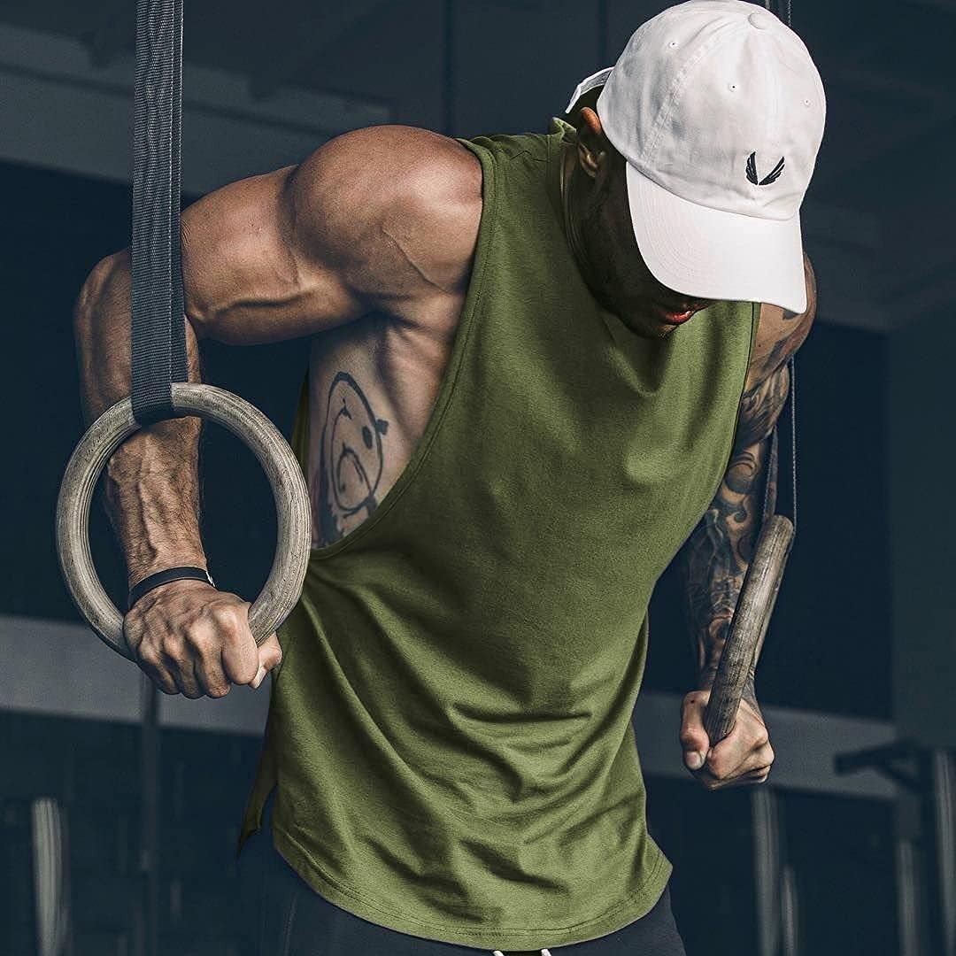 image:imageCOOFANDY Men Workout Tank Top 2 Pack Gym Bodybuilding Sleeveless T Shirts Cut Off Muscle Shirts MoistureWicking Tees Drop Arm Open Side Round Neck Design Fitness Running Jogging Tank Top ShirtsBlackArmy Green2pcs