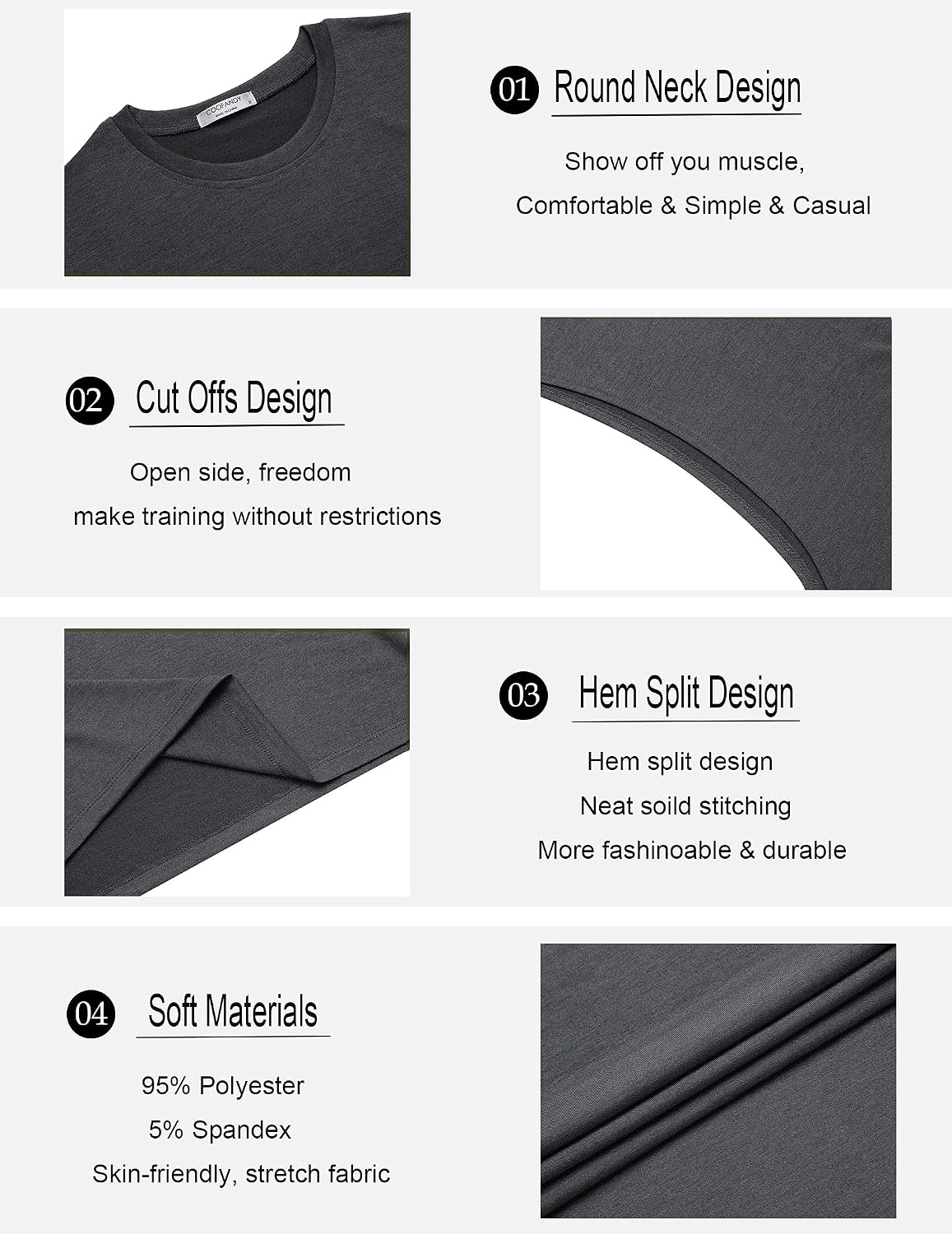 image:imageCOOFANDY Men Workout Tank Top 2 Pack Gym Bodybuilding Sleeveless T Shirts Cut Off Muscle Shirts MoistureWicking Tees Drop Arm Open Side Round Neck Design Fitness Running Jogging Tank Top ShirtsBlackDark Grey2pcs