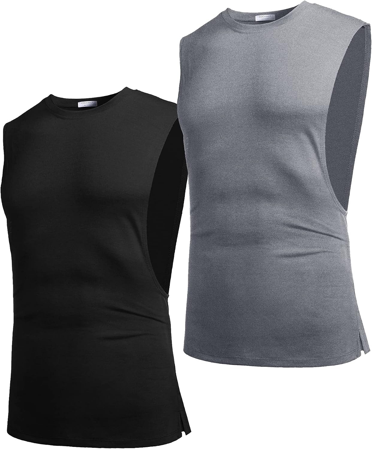 image:imageCOOFANDY Men Workout Tank Top 2 Pack Gym Bodybuilding Sleeveless T Shirts Cut Off Muscle Shirts MoistureWicking Tees Drop Arm Open Side Round Neck Design Fitness Running Jogging Tank Top ShirtsBlackDark Grey2pcs