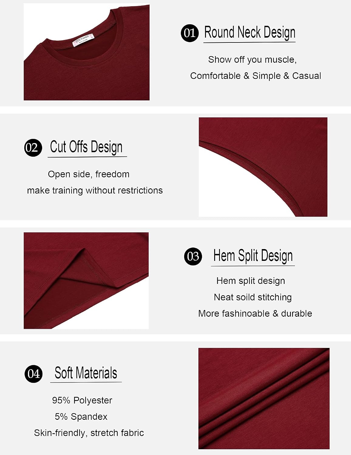 image:imageCOOFANDY Men Workout Tank Top 2 Pack Gym Bodybuilding Sleeveless T Shirts Cut Off Muscle Shirts MoistureWicking Tees Drop Arm Open Side Round Neck Design Fitness Running Jogging Tank Top ShirtsBlackWine Red2pcs