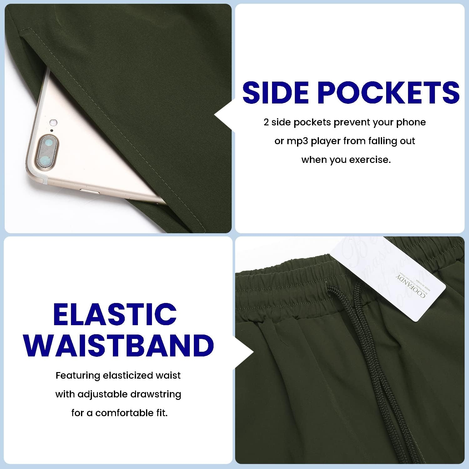 image:imageCOOFANDY Mens Athletic Shorts 7 Quick Dry Stretch Gym Workout Shorts Classic 7 Inch Inseam Functional Side Pockets and Back Zipper Pocket Moisture Wicking Active Fitness Training SportswearBlackOlive Green