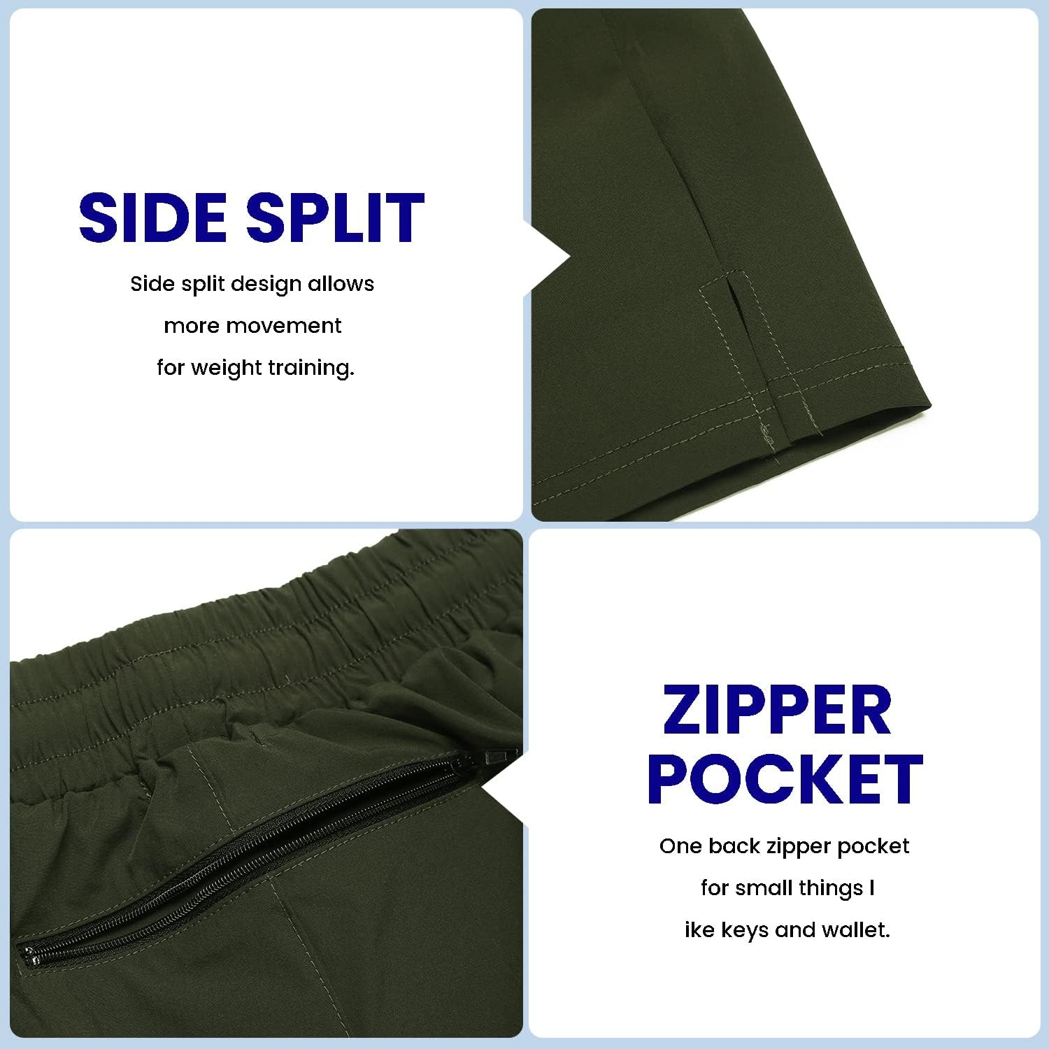 image:imageCOOFANDY Mens Athletic Shorts 7 Quick Dry Stretch Gym Workout Shorts Classic 7 Inch Inseam Functional Side Pockets and Back Zipper Pocket Moisture Wicking Active Fitness Training SportswearBlackOlive Green