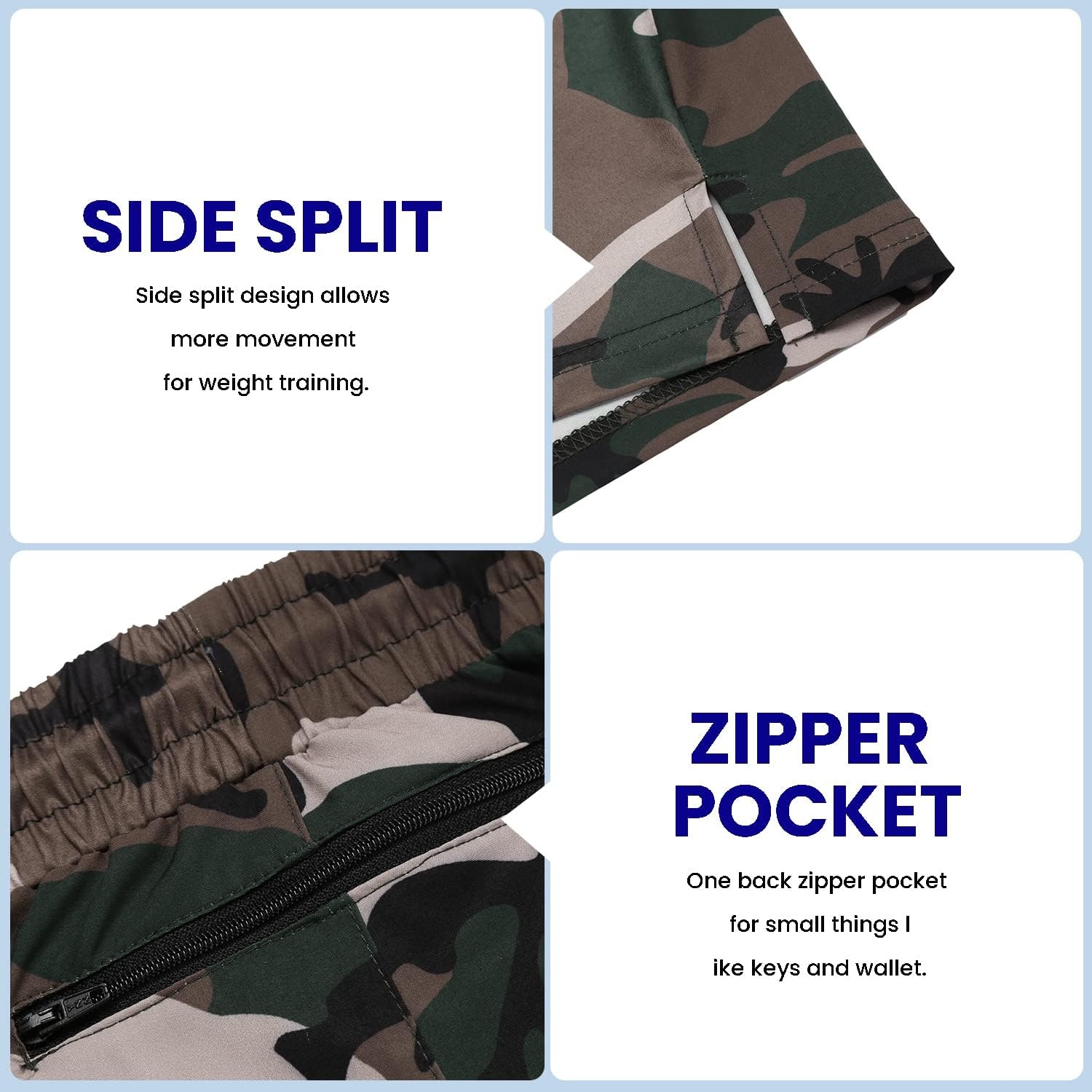 image:imageCOOFANDY Mens Athletic Shorts 7 Quick Dry Stretch Gym Workout Shorts Classic 7 Inch Inseam Functional Side Pockets and Back Zipper Pocket Moisture Wicking Active Fitness Training SportswearCamo BlackCamo Army Grey