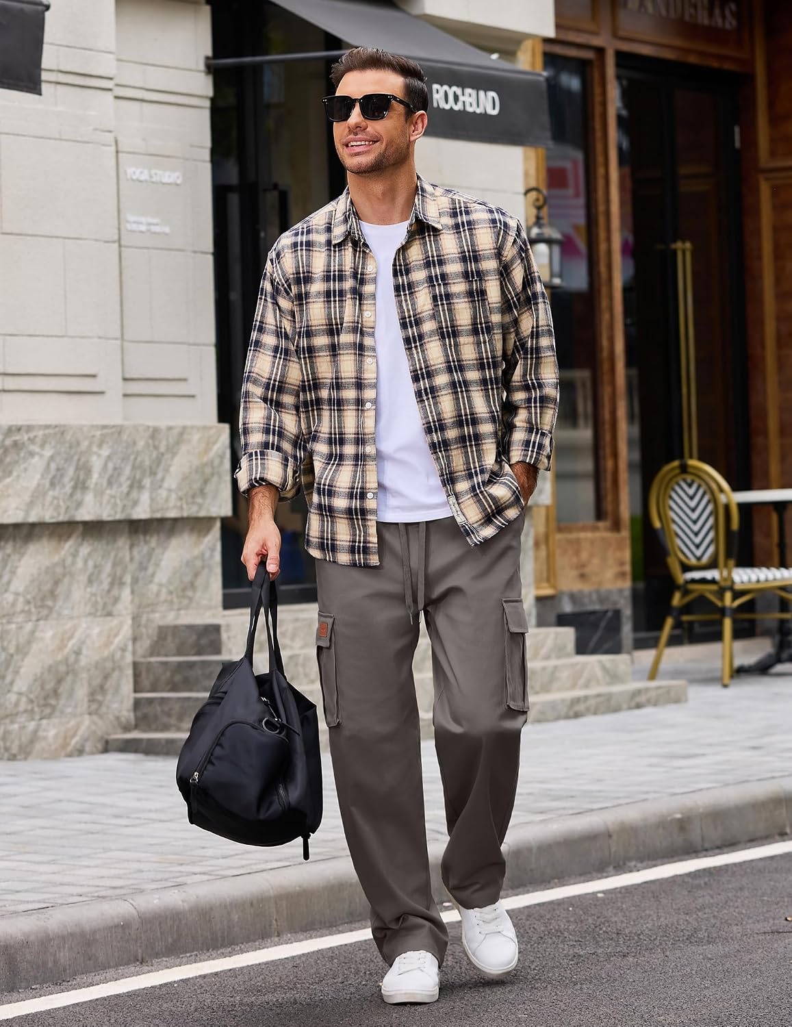 image:imageCOOFANDY Mens Cargo Pants Casual Hiking Sweatpants Drawstring Straight Joggers Athletic Trousers with PocketsDark Grey