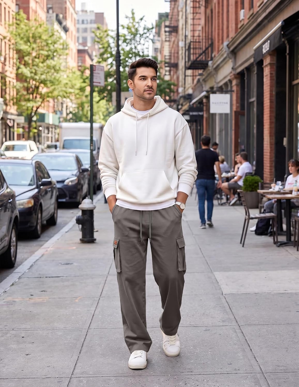 image:imageCOOFANDY Mens Cargo Pants Casual Hiking Sweatpants Drawstring Straight Joggers Athletic Trousers with PocketsDark Grey