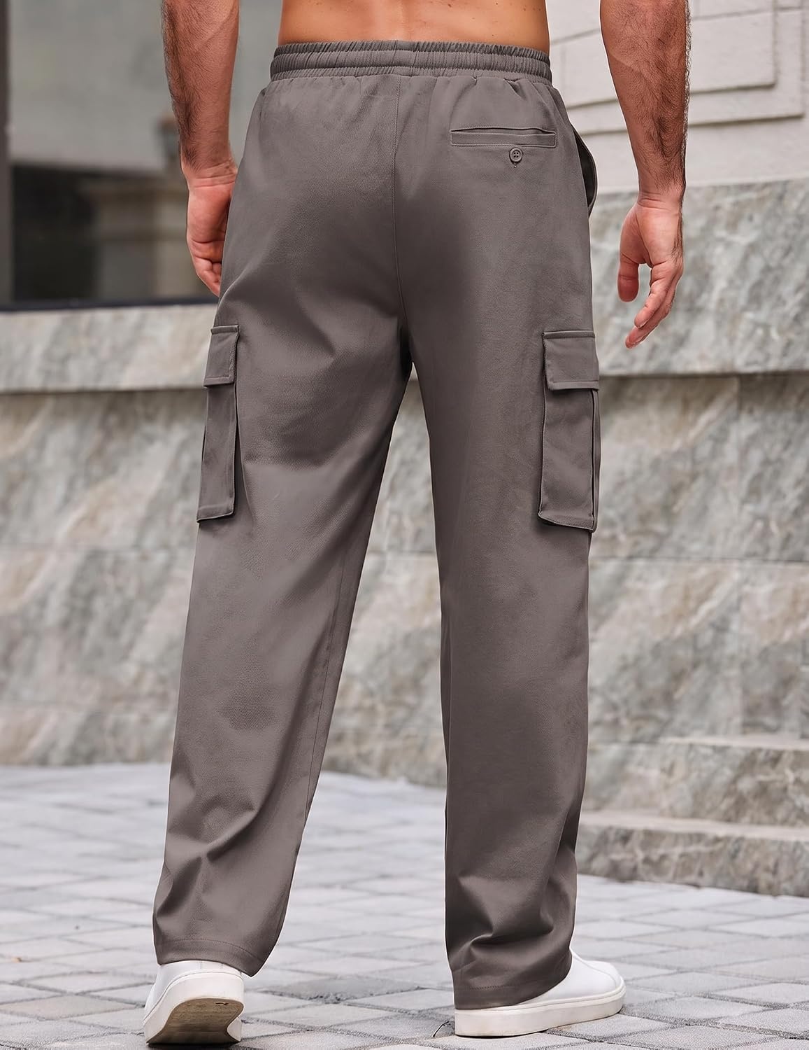 image:imageCOOFANDY Mens Cargo Pants Casual Hiking Sweatpants Drawstring Straight Joggers Athletic Trousers with PocketsDark Grey