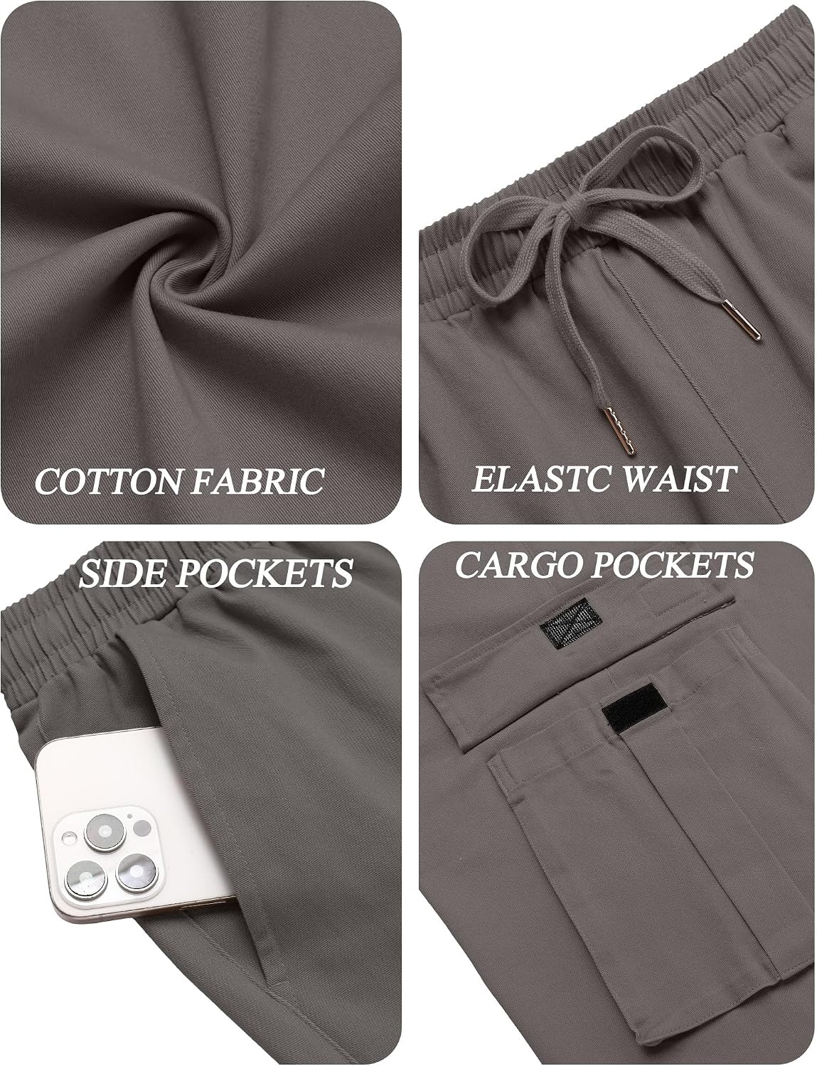image:imageCOOFANDY Mens Cargo Pants Casual Hiking Sweatpants Drawstring Straight Joggers Athletic Trousers with PocketsDark Grey
