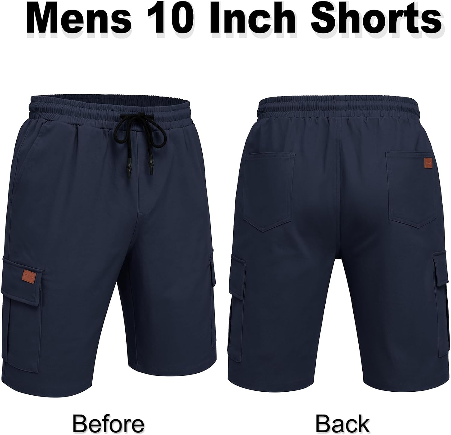 image:imageCOOFANDY Mens Casual Cargo Shorts 10 Cotton Chino Shorts with 6 Pockets Drawstring Elastic Waist Knee Length Loose Fit Summer Twill Fabric Work Shorts for Hiking Walking Outdoor StreetwearNavy Blue